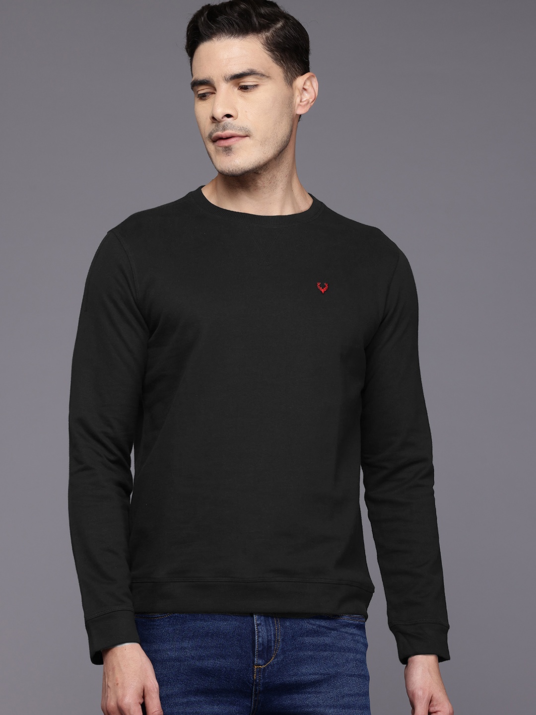 

Allen Solly Solid Pure Cotton Sweatshirt, Black