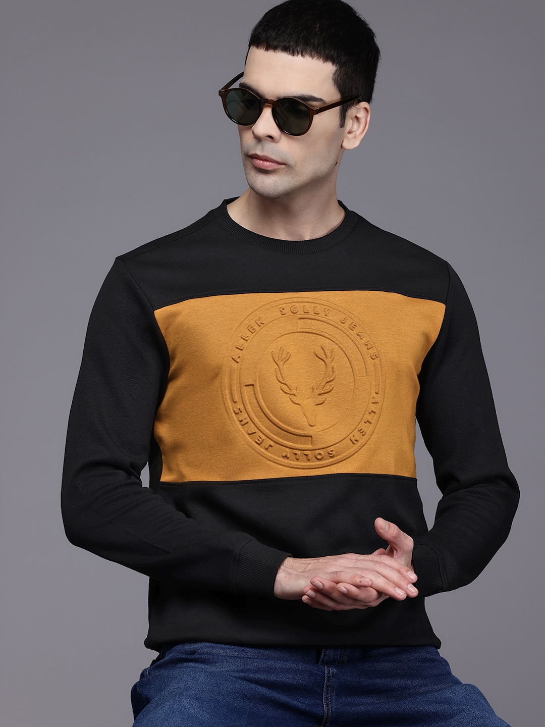 

Allen Solly Colourblocked Textured Sweatshirt, Black