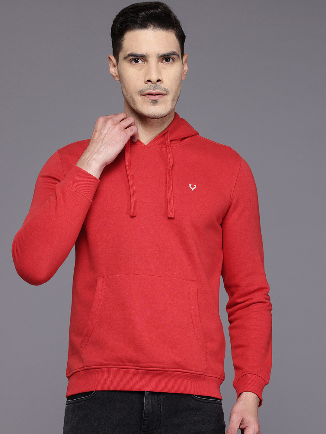 

Allen Solly Solid Hooded Sweatshirt, Red
