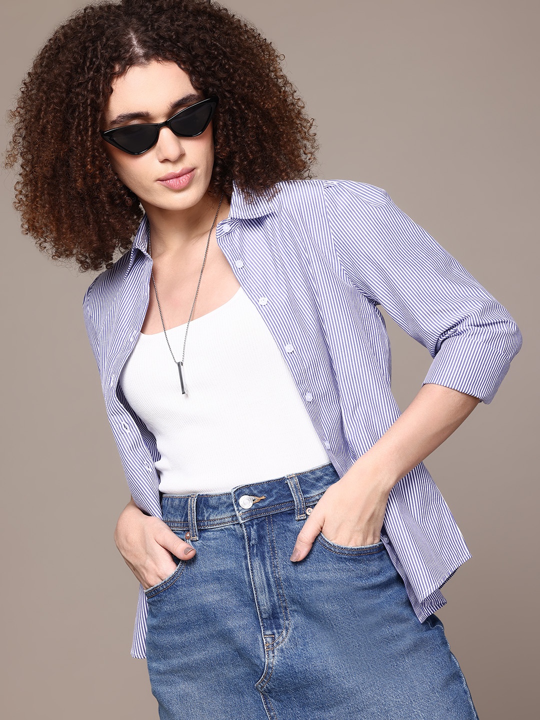 

The Roadster Lifestyle Co. Relaxed Striped Pure Cotton Casual Shirt, Purple