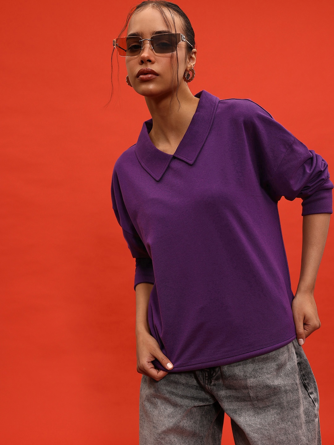 

glitchez Cozy Crew Terry Oversized Sweatshirt, Purple