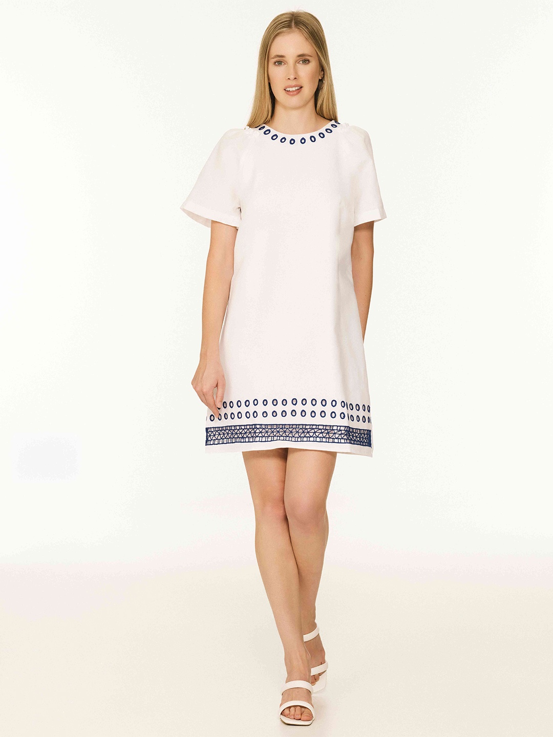 

The Sancy Women Embroidered Linen A-Line Dress, White