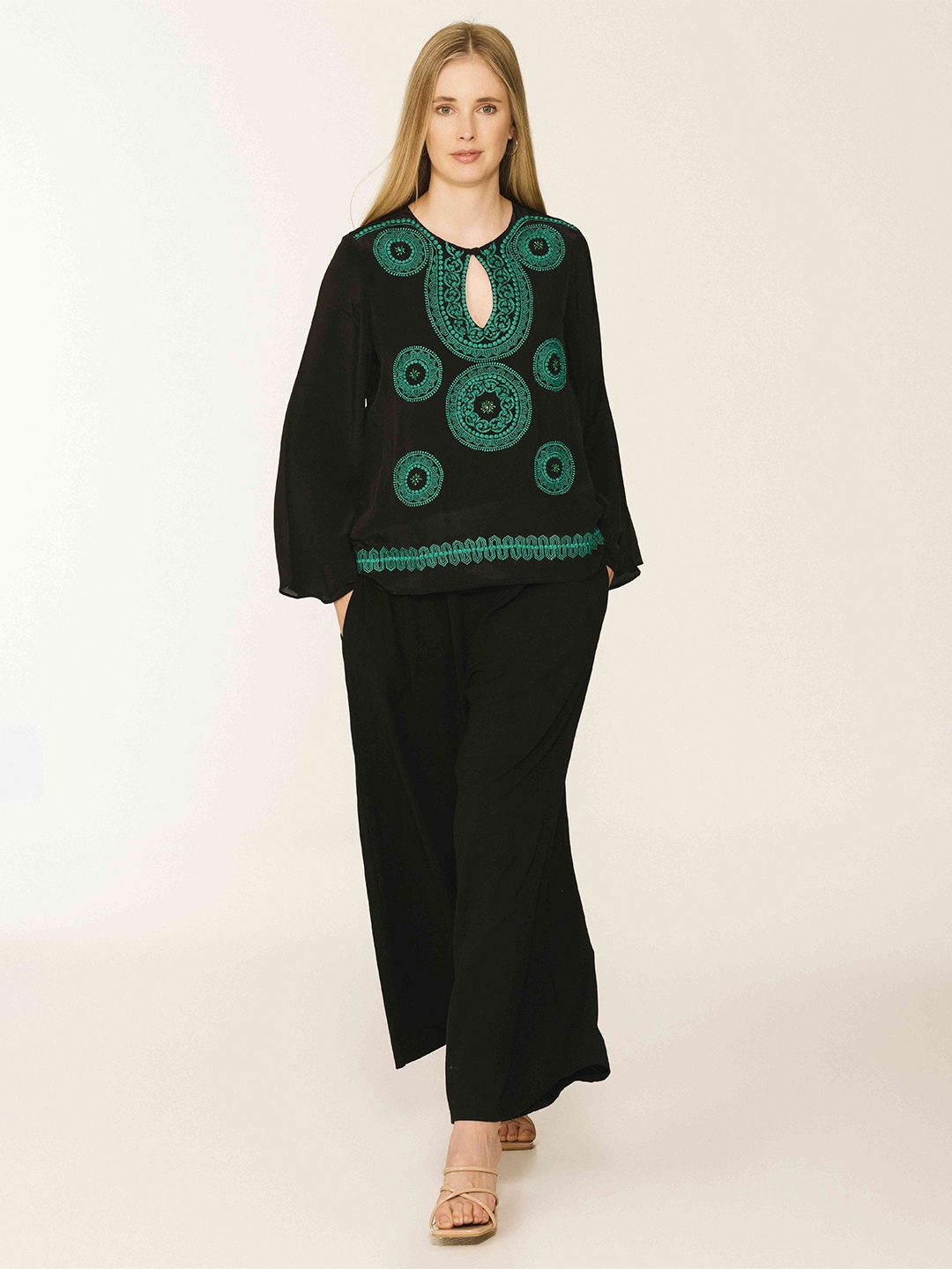 

The Sancy Women Ethnic Motifs Embroidered Regular Top, Black