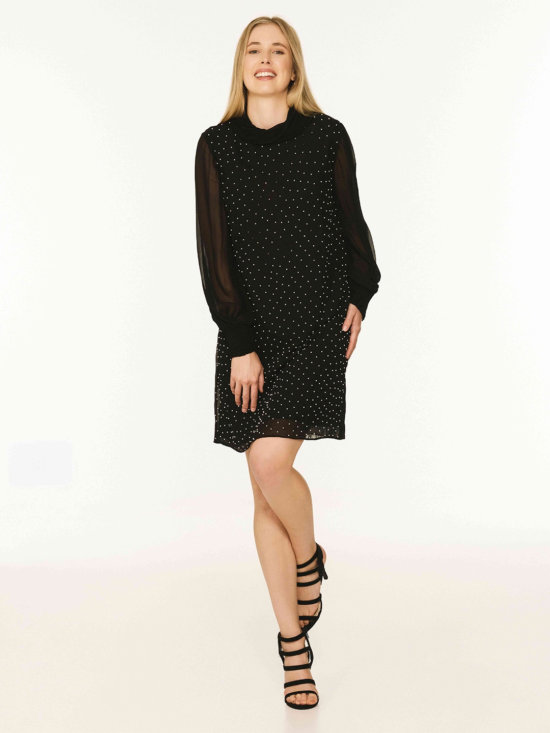 

The Sancy Women Embellished A-Line Dress, Black