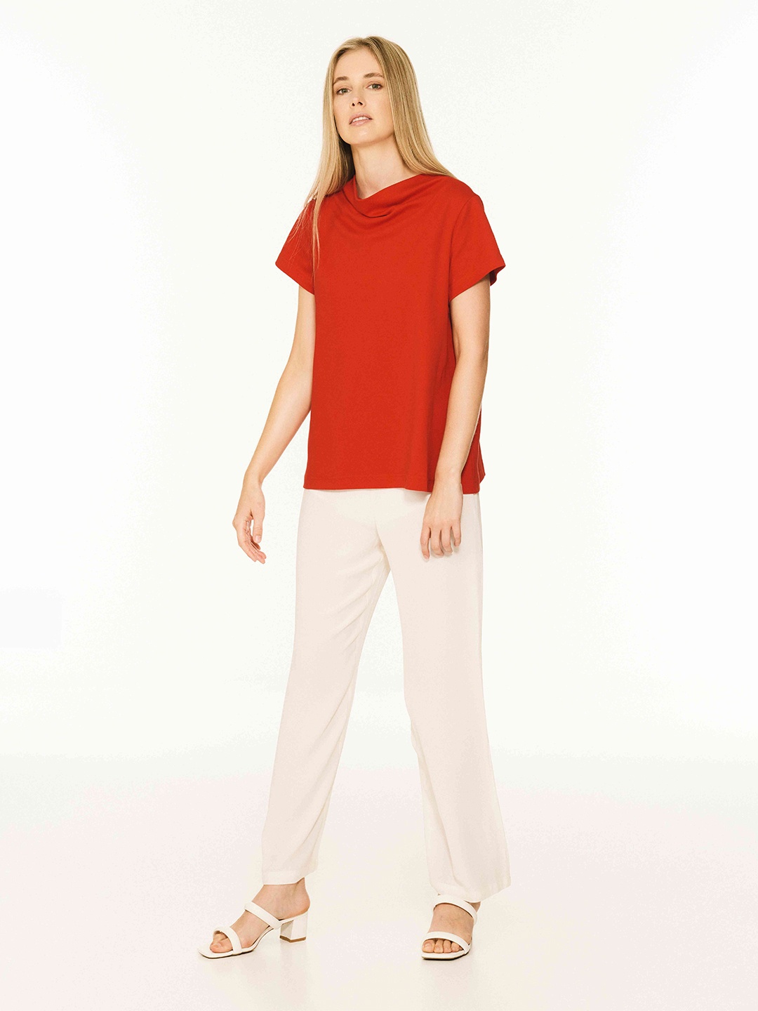 

The Sancy Women Cowl Neck Cotton Top, Red