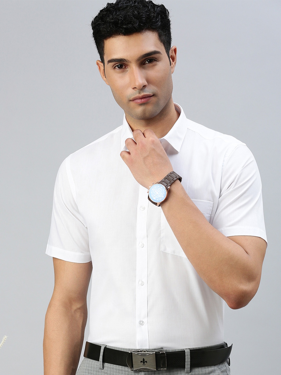

Ramraj Men Classic Spread Collar Solid Cotton Formal Shirt, White