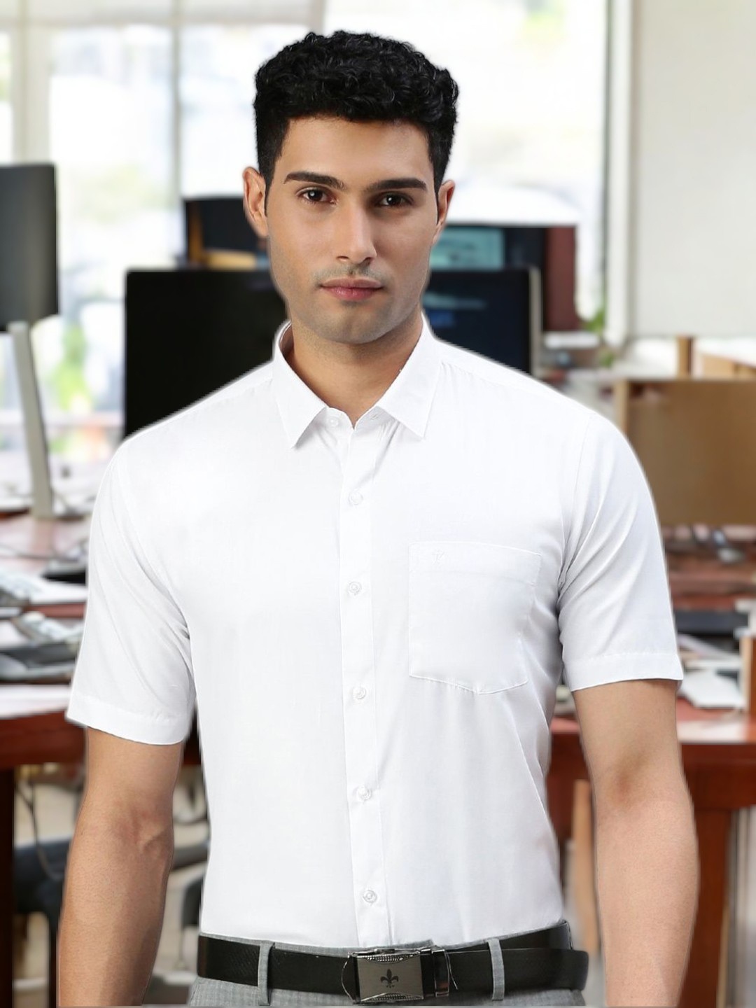 

Ramraj Men Classic Spread Collar Solid Cotton Formal Shirt, White