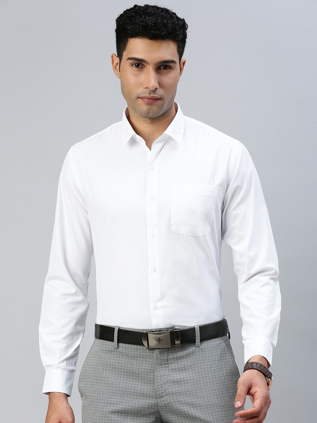 

Ramraj Men Classic Spread Collar Solid Cotton Formal Shirt, White