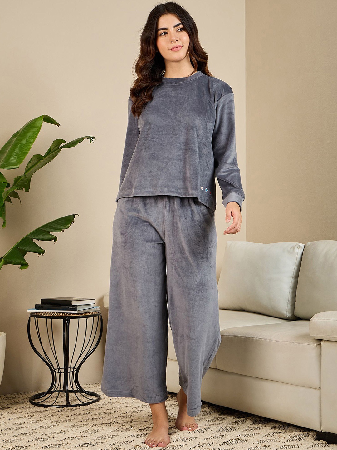 

July Women T-Shirt With Pyjama Night Suit Set, Grey