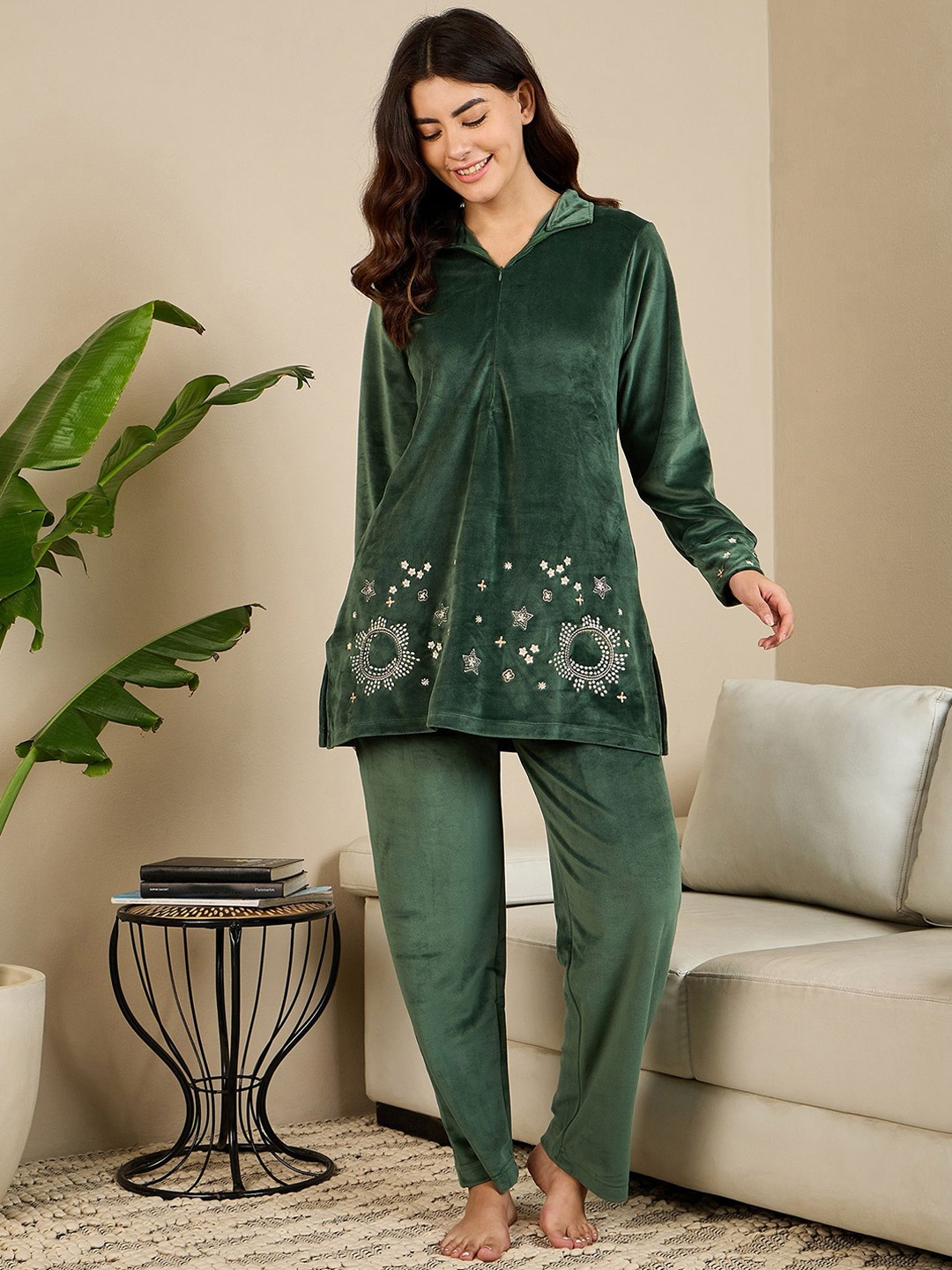 

July Women T-Shirt With Pyjama Night Suit Set, Green