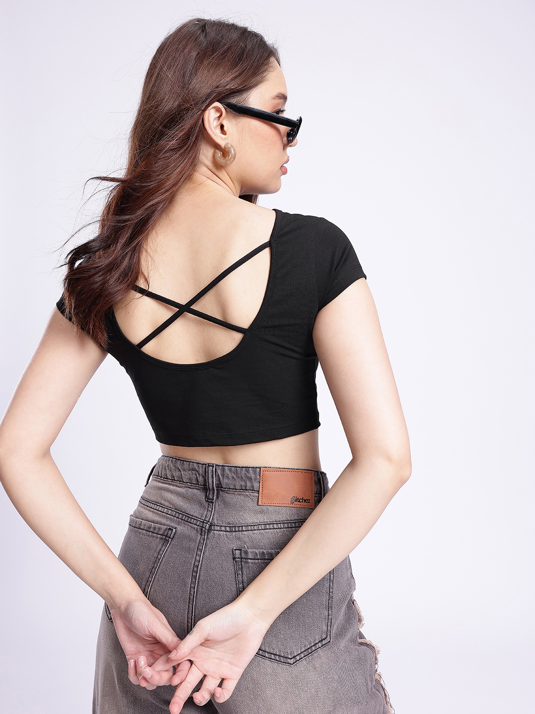 

glitchez Savvy Chic Styled Back Crop Top, Black