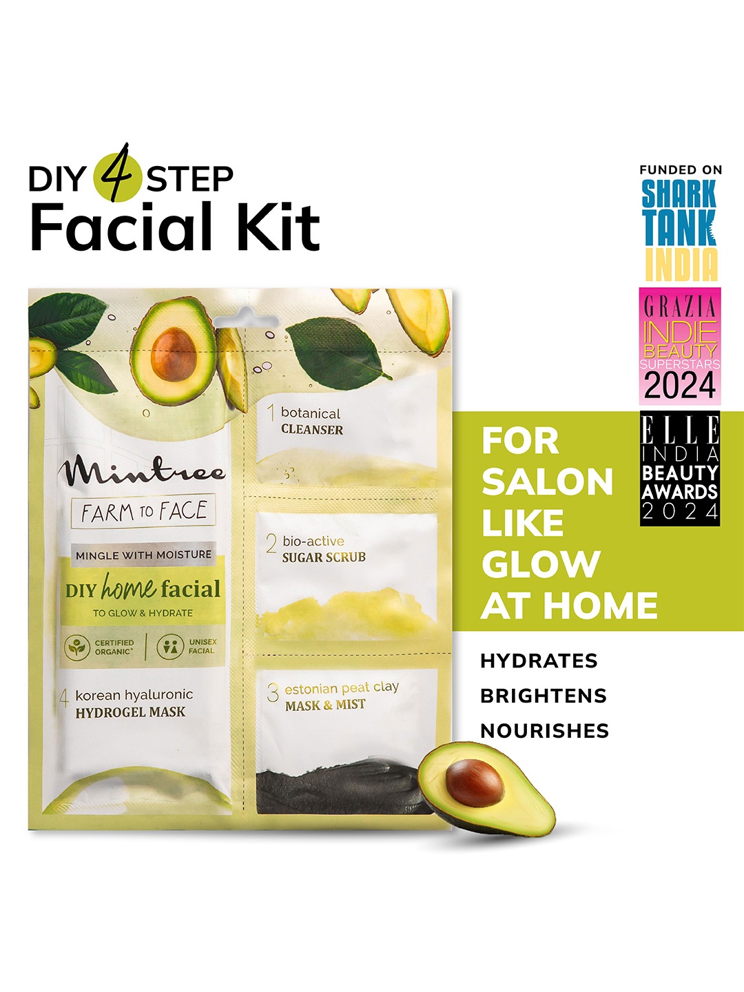 

Mintree Farm To Face 4 Step Organic Avocado Facial Kit - 53g, Green