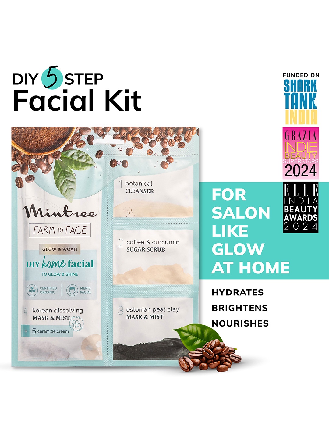 

Mintree Farm To Face 5 Step DIY Glow & Woah Home Facial Kit - 45g, Turquoise blue
