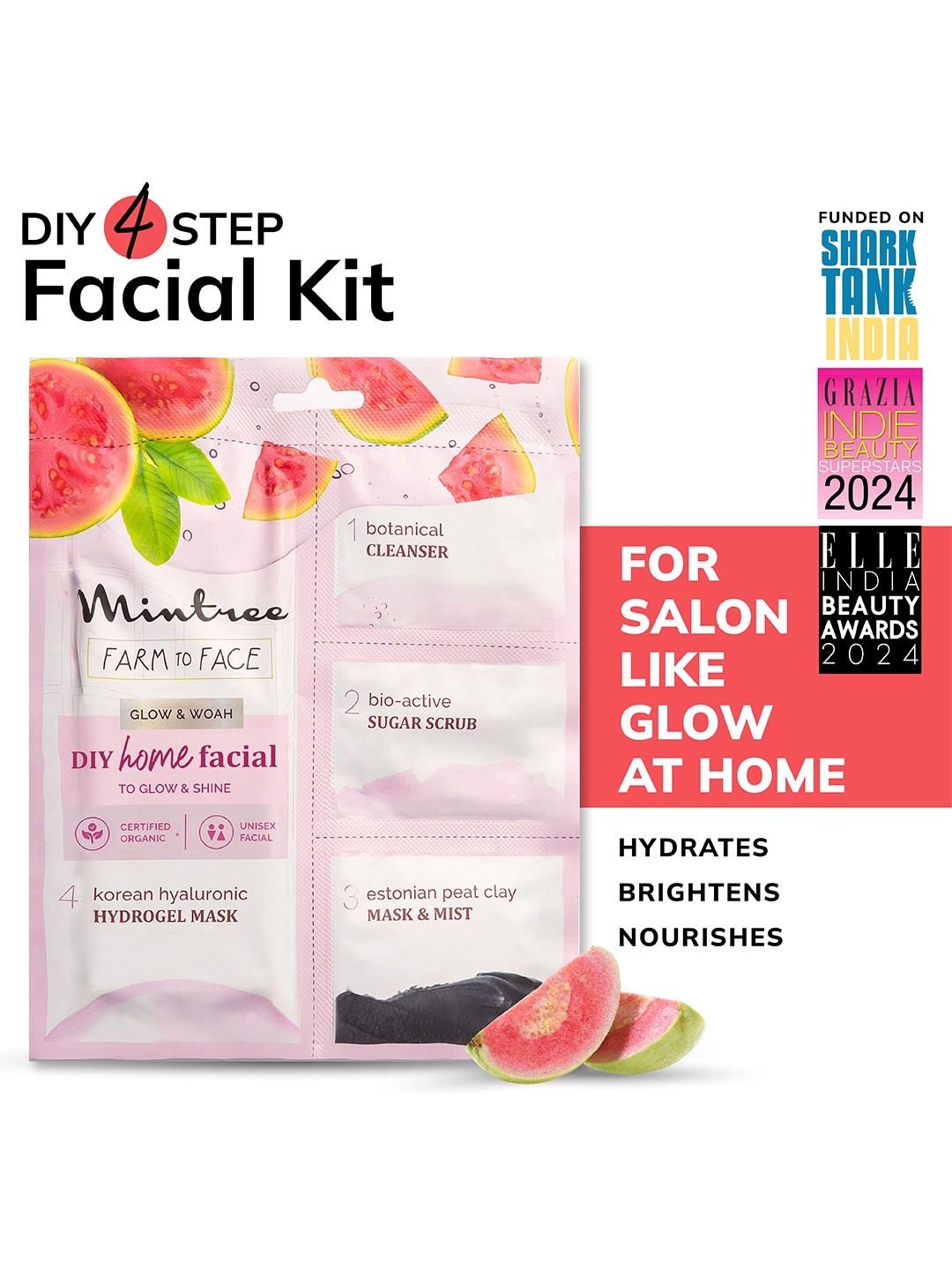 

Mintree Farm To Face 4 Step DIY To Glow & Woah Home Facial Kit - 53g, Pink