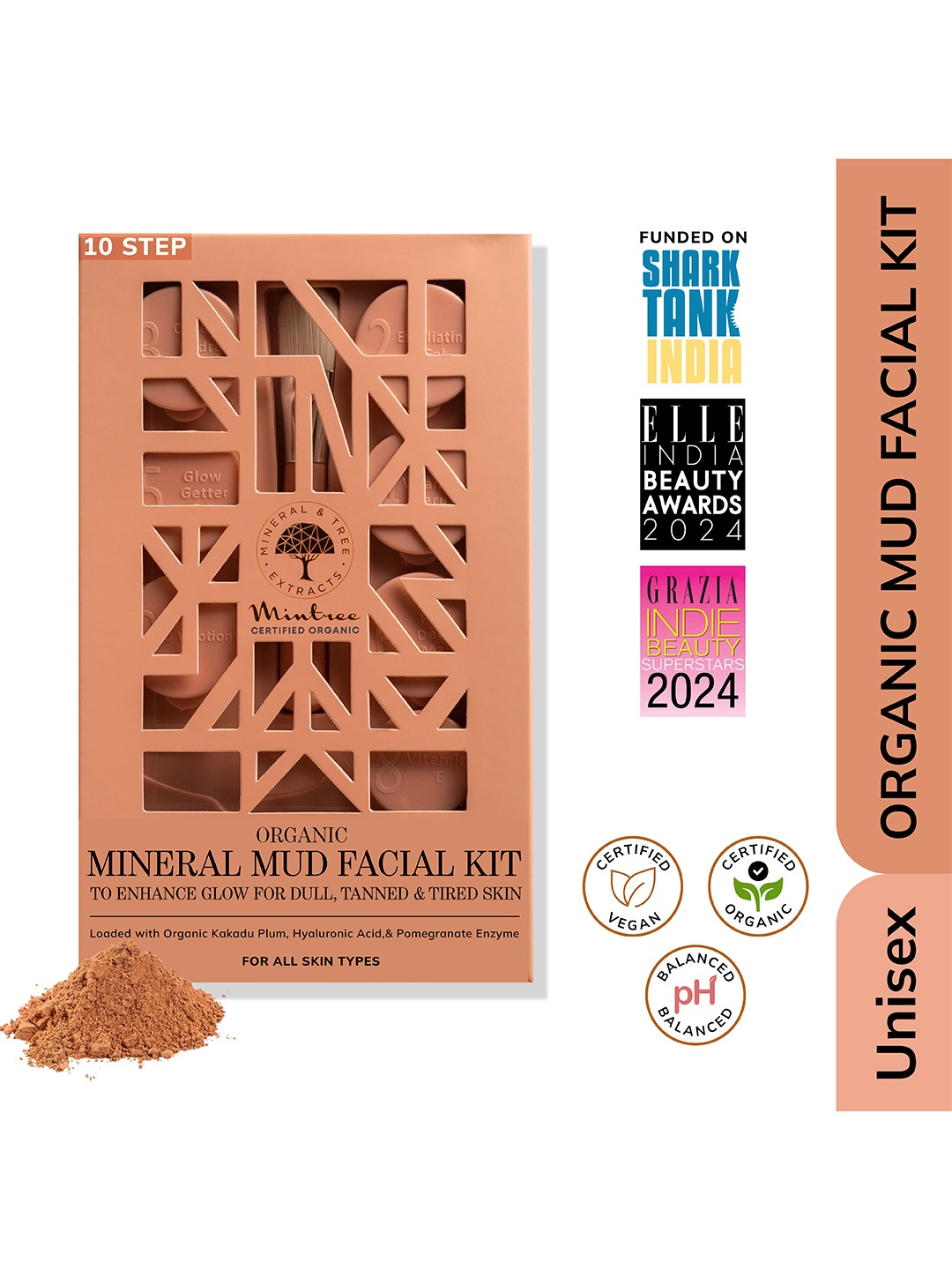 

Mintree 10 Step Organic Mud Facial Kit With Niacinamide - 250 g, Peach