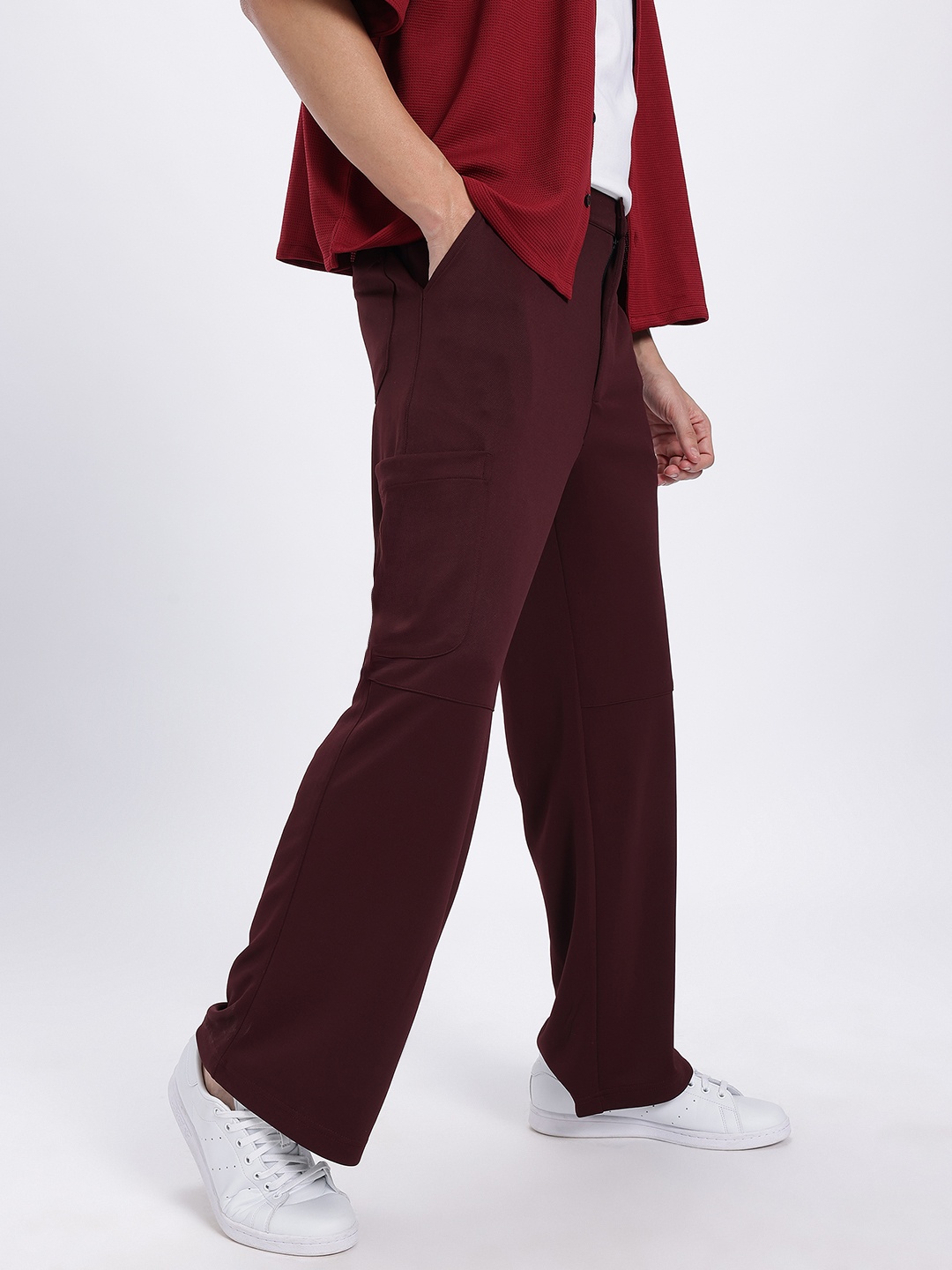 

glitchez Canyon Cargos Textured Relaxed Fit Trousers, Burgundy