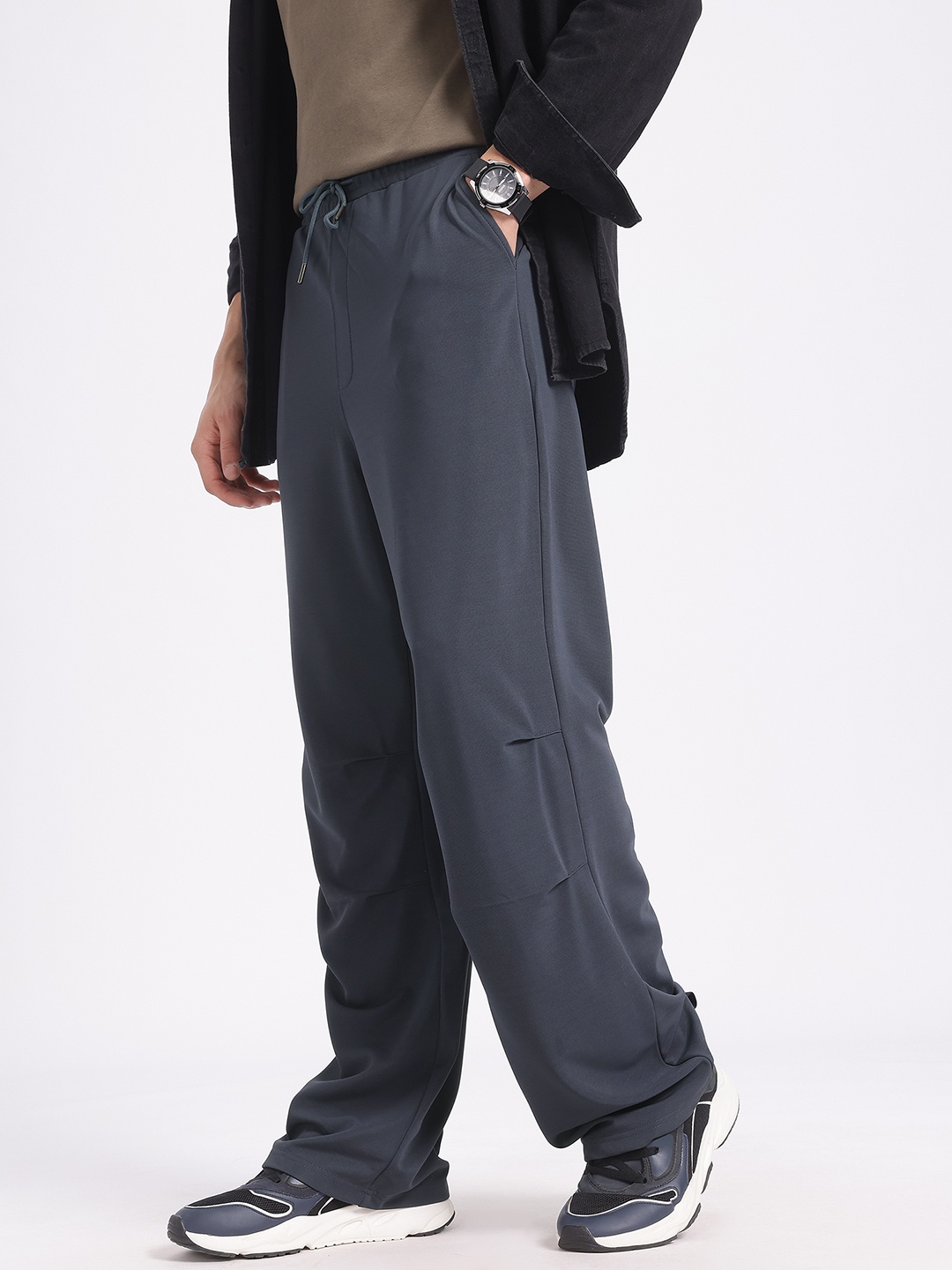 

glitchez Men Easy Utility Relaxed Fit Trousers, Grey