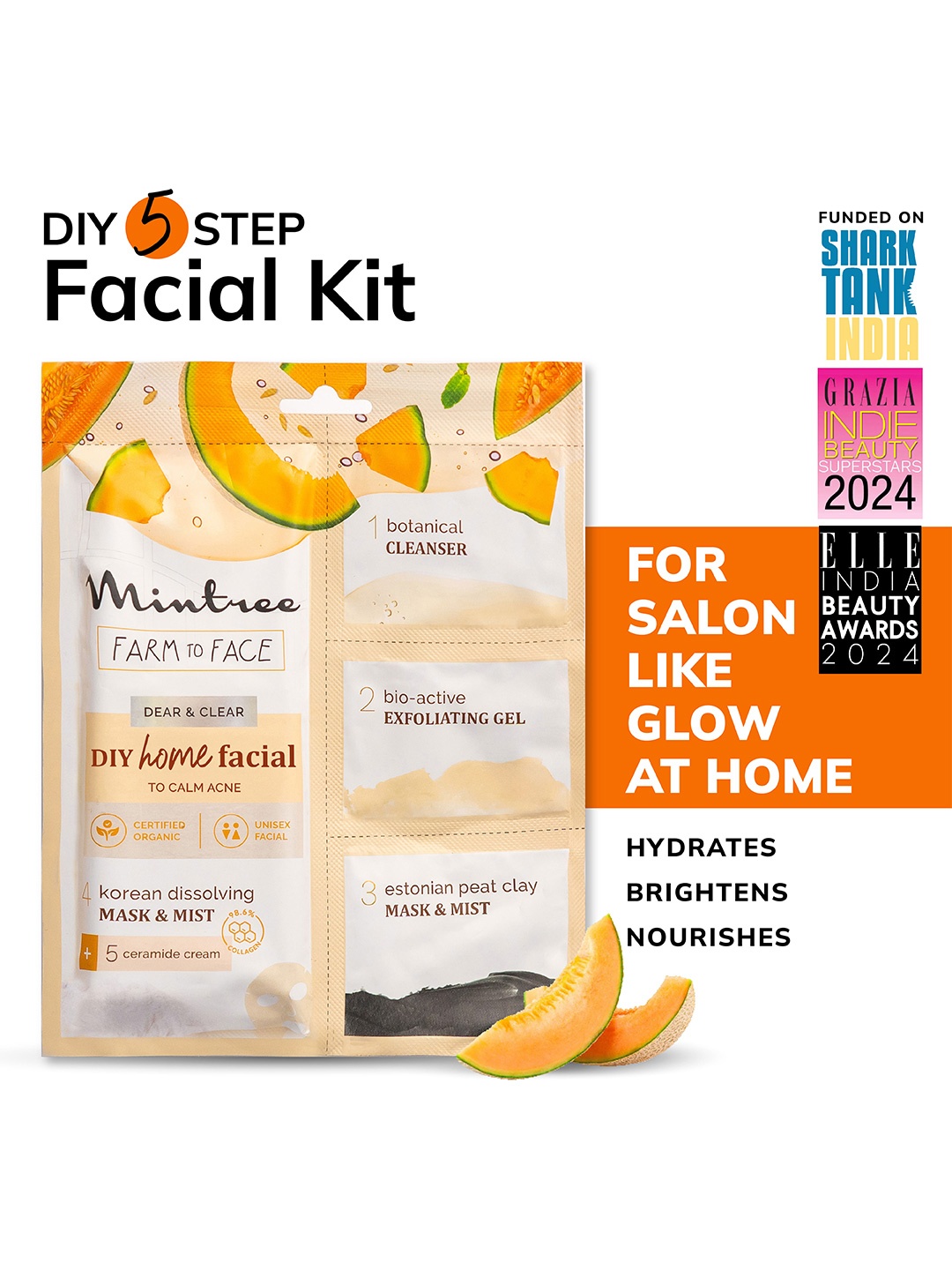 

Mintree Farm To Face 5 Step Diy To Calm Acne Muskmelon Brightening Facial Kit - 45 g, Orange