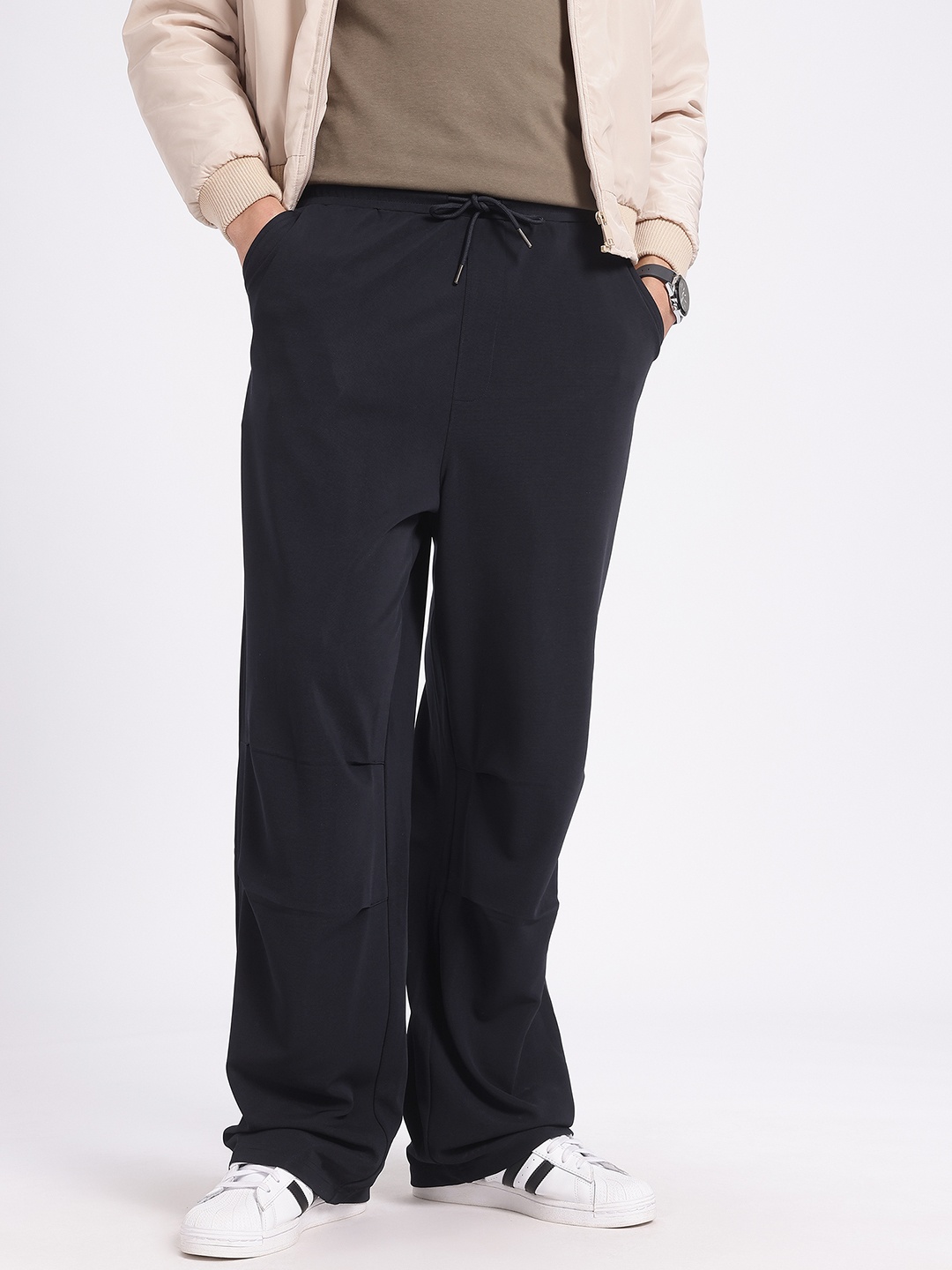 

glitchez Men Laid Back Relaxed Fit Trousers, Navy blue