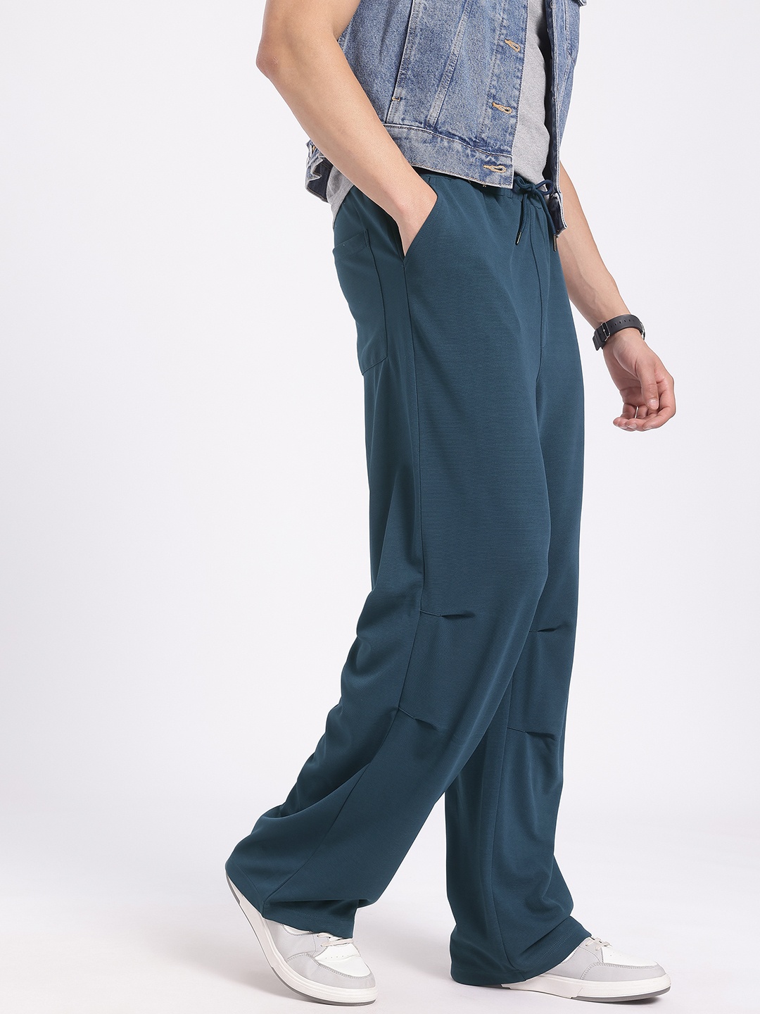 

glitchez Men Lounge-N-Cool Mid-Rise Relaxed Fit Trousers, Navy blue