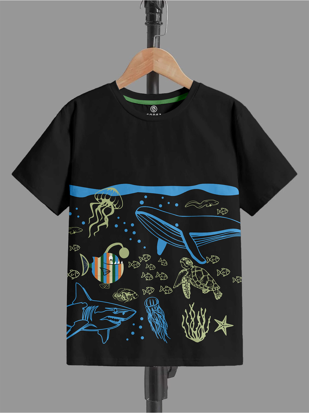 

CODEZ Boys Graphic Printed Round Neck Pure Cotton T-shirt, Black