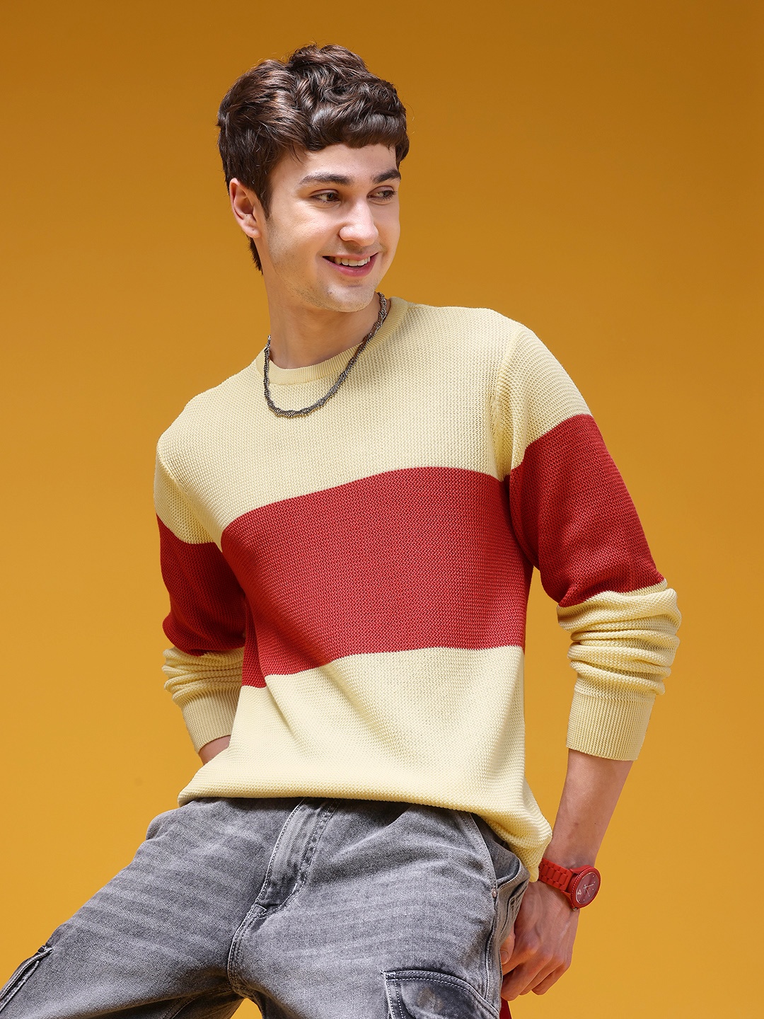 

HERE&NOW Pure Cotton Striped Pullover, Cream