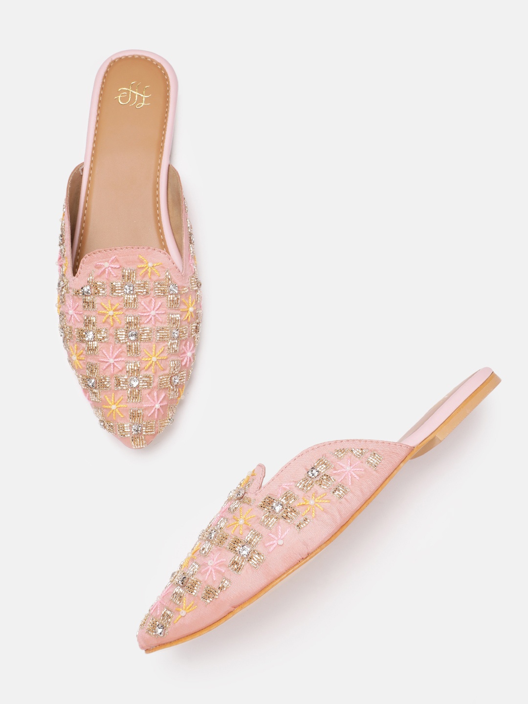 

House of Pataudi Women Ethnic Embellished Mules, Pink