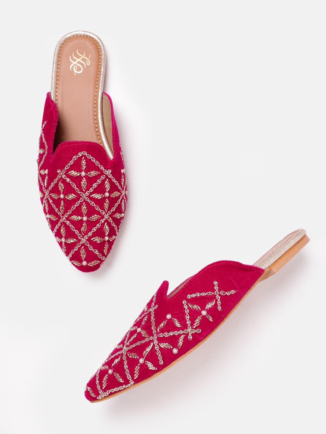 

House of Pataudi Women Embellished Ethnic Mules, Pink