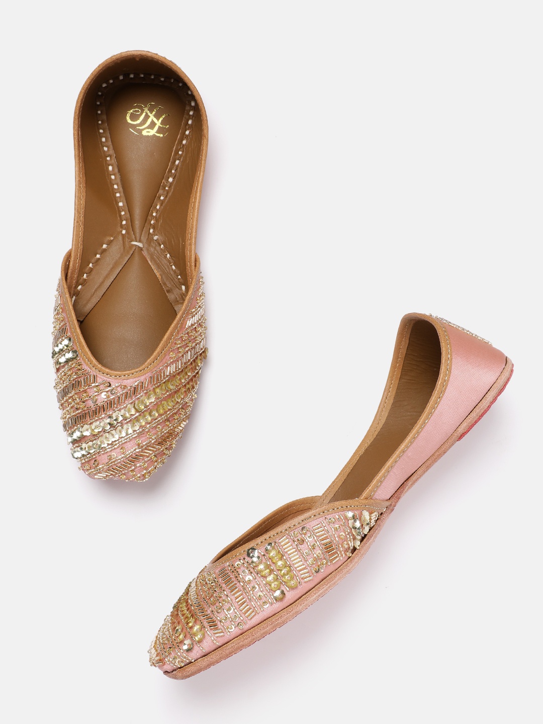 

House of Pataudi Sequin Embellished Mojaris, Pink