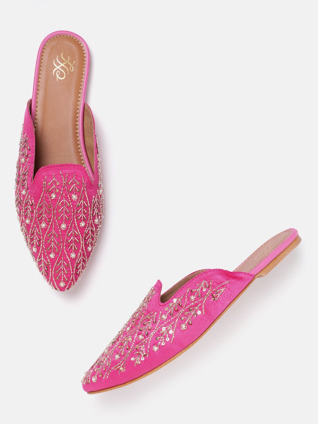 

House of Pataudi Western Embellished Mules, Pink