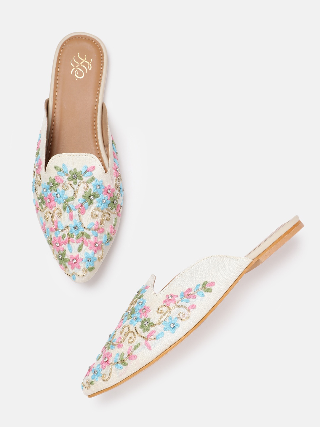 

House of Pataudi Embroidered Detailed Mules, Off white