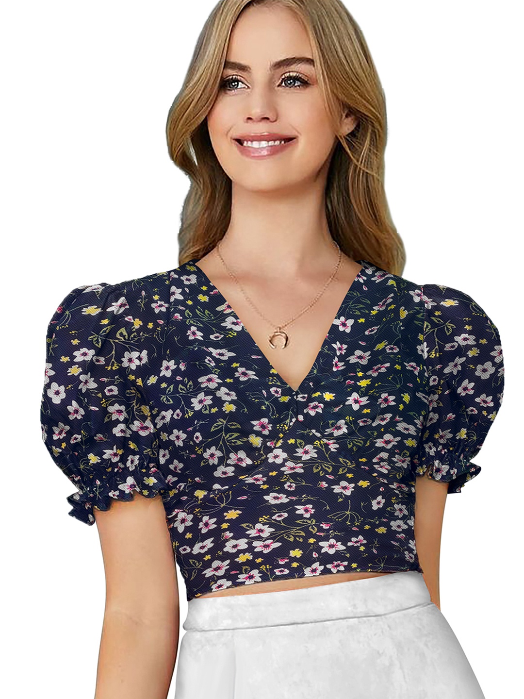 

Sanwariya Silk Women Floral Printed Top, Blue