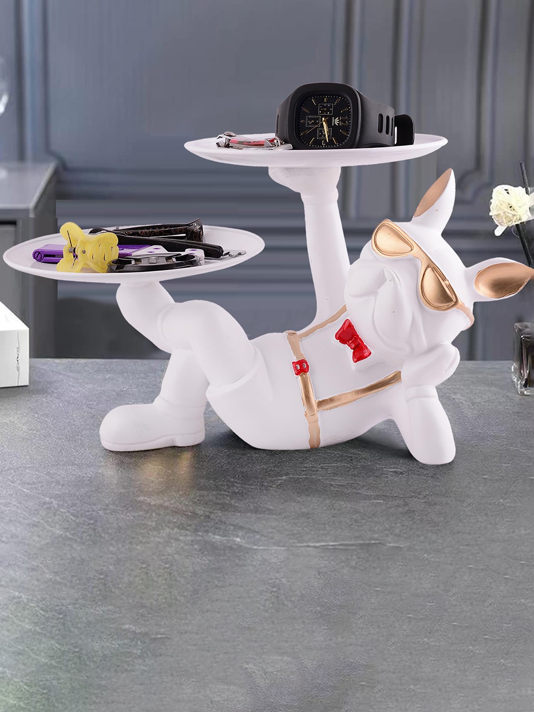 

Zart White Dog With Platter Showpiece