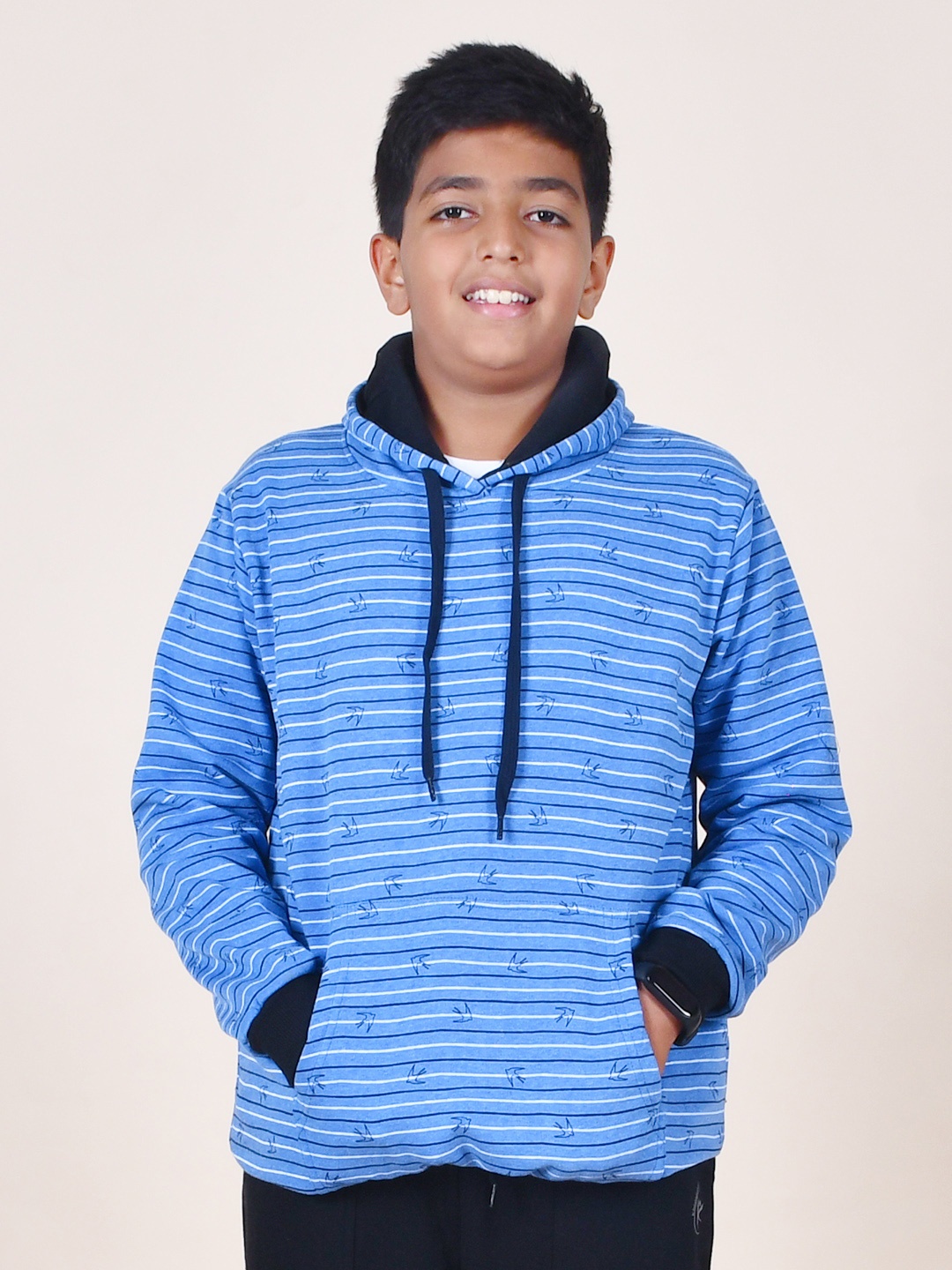 

KiddoPanti Boys Striped Long Sleeves Hooded Sweatshirt, Blue