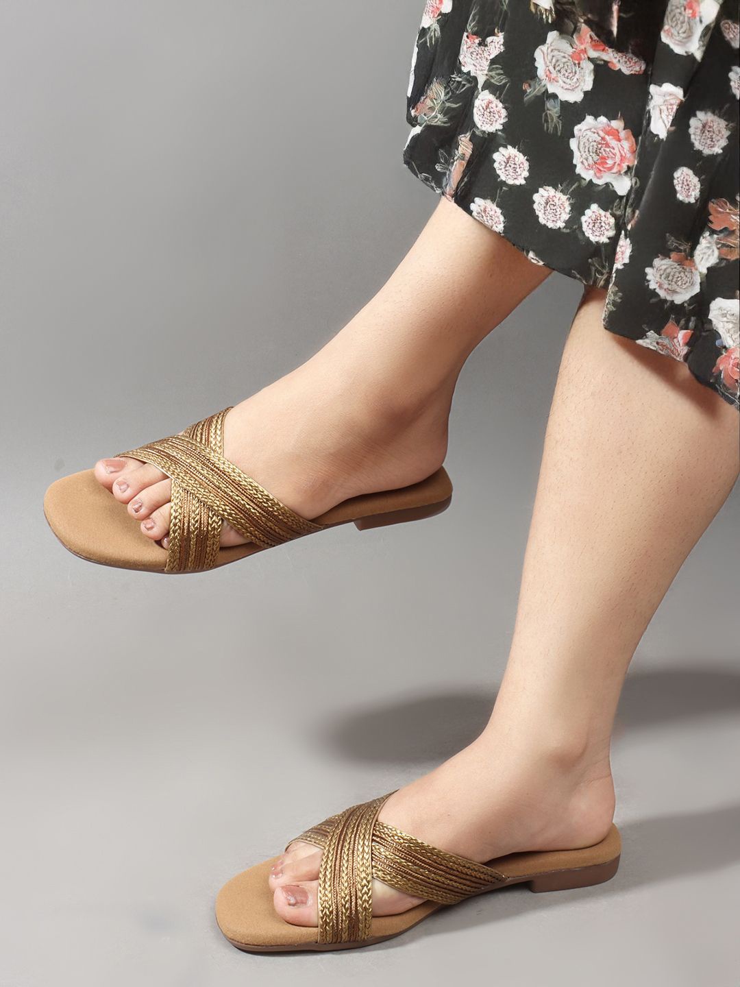 

Sole Saga Women Embellished Open Toe Flats, Gold