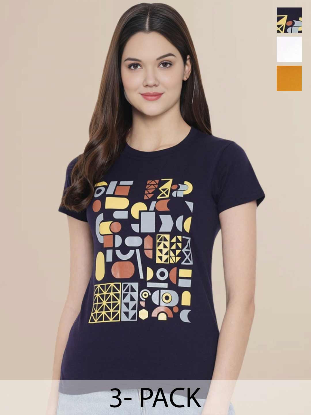 

Metronaut Women Pack Of 3 Typography Printed Round Neck Cotton Donald Duck T-shirts, White