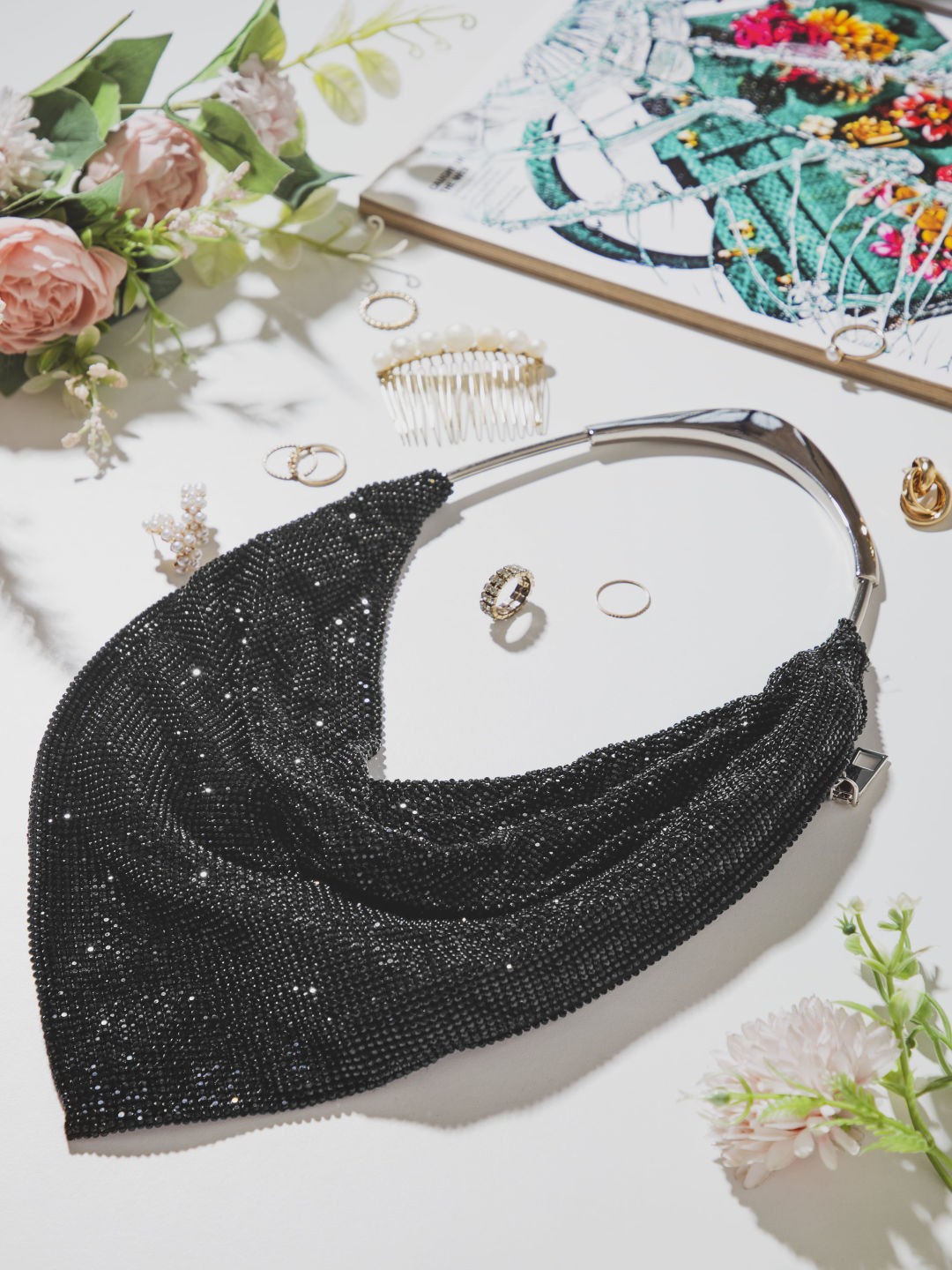 

AlorBags Embellished Half Moon Clutch, Black