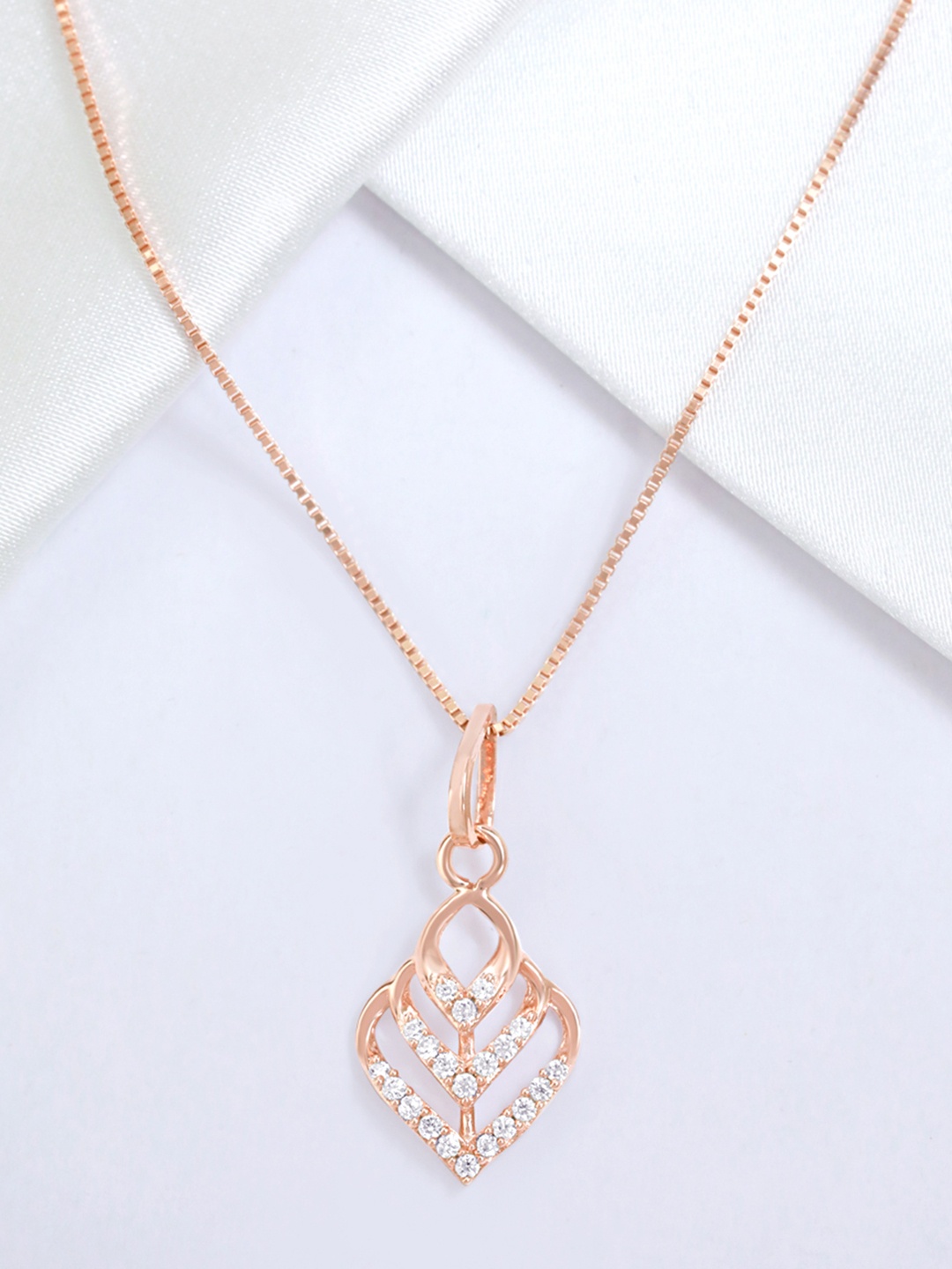 

Zavya 925 Sterling Silver Rose Gold-Plated Cubic Zirconia Studded Pendant With Chain