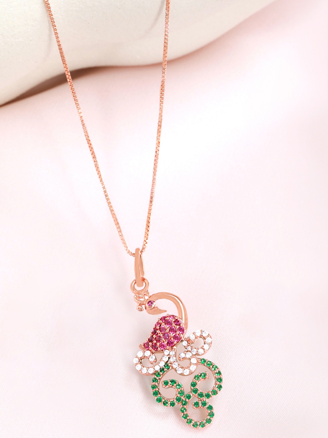 

Zavya 925 Sterling Silver Rose Gold-Plated Cubic Zirconia Studded Pendant With Chain