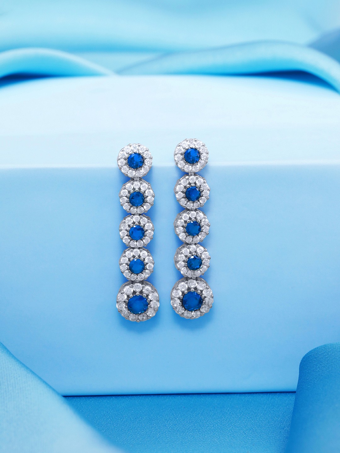

Zavya 925 Sterling Silver Rhodium-Plated Cubic Zirconia Stone Studded Drop Earrings