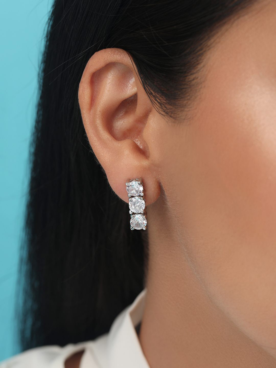 

Zavya 925 Sterling Silver Rhodium-Plated Cubic Zirconia Stone Studded Drop Earrings