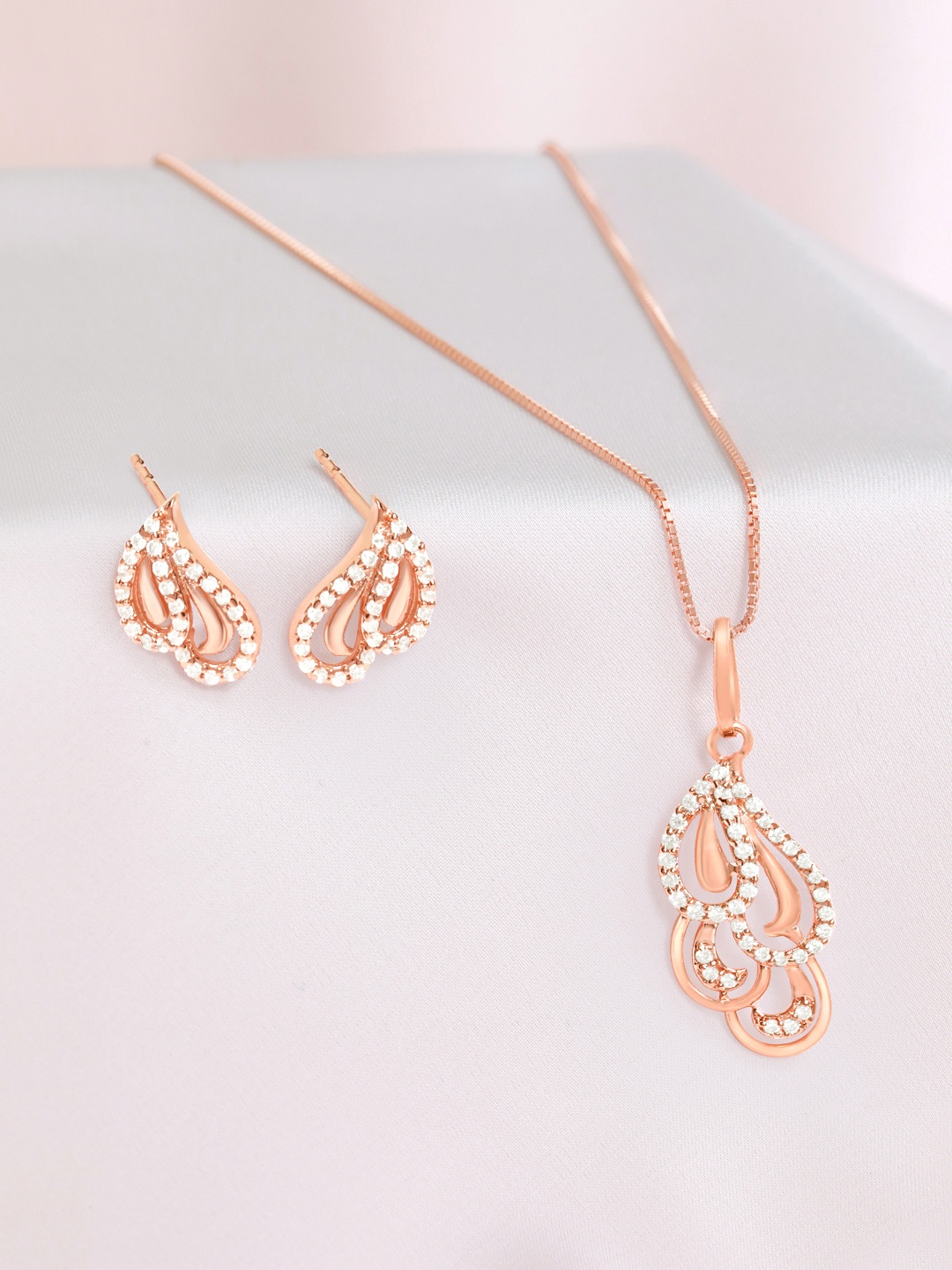 

Zavya 925 Pure Silver Rose Gold-Plated Cubic Zirconia Stone-Studded Jewellery Set