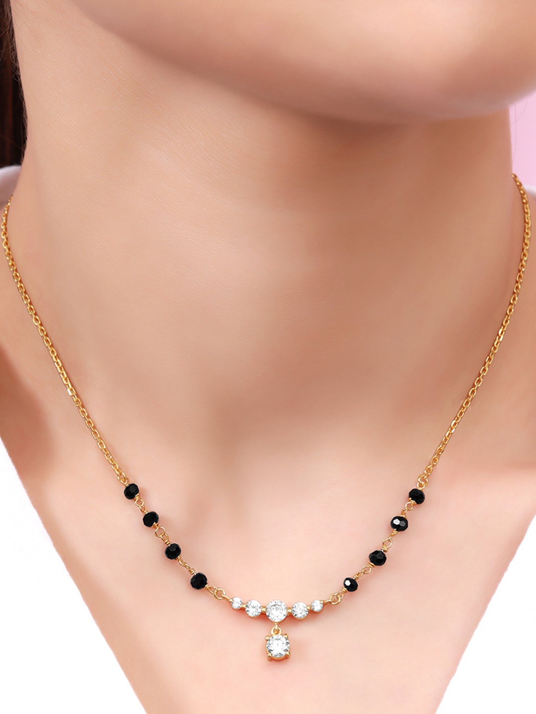 

Zavya 925 Sterling Silver Gold-Plated Stones Studded Mangalsutra