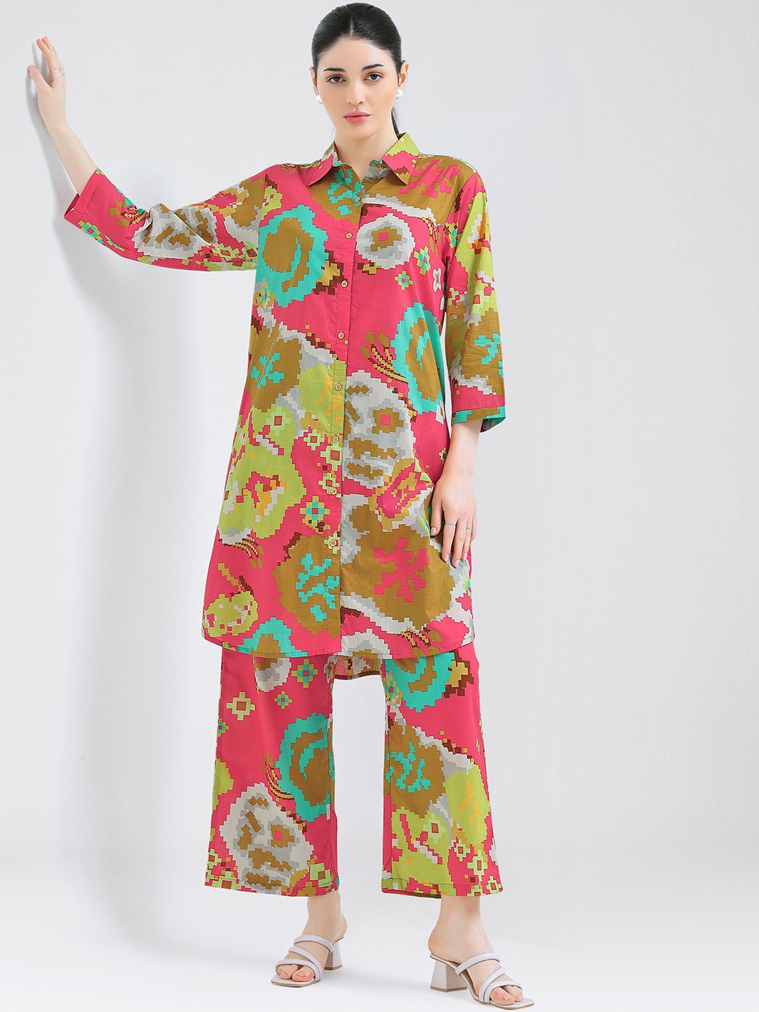 

I like me Women Abstract Printed Tunic & Trouser Co-Ords Set, Pink
