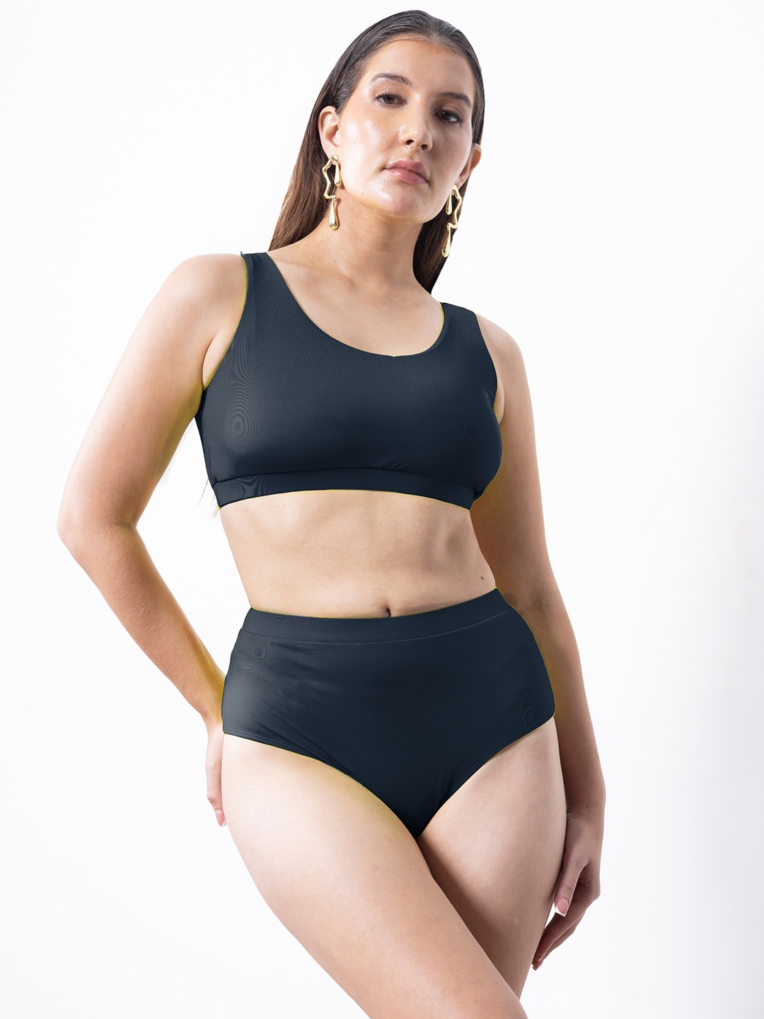 

EROTISSCH Women Round Neck Swim Bikini Set, Black
