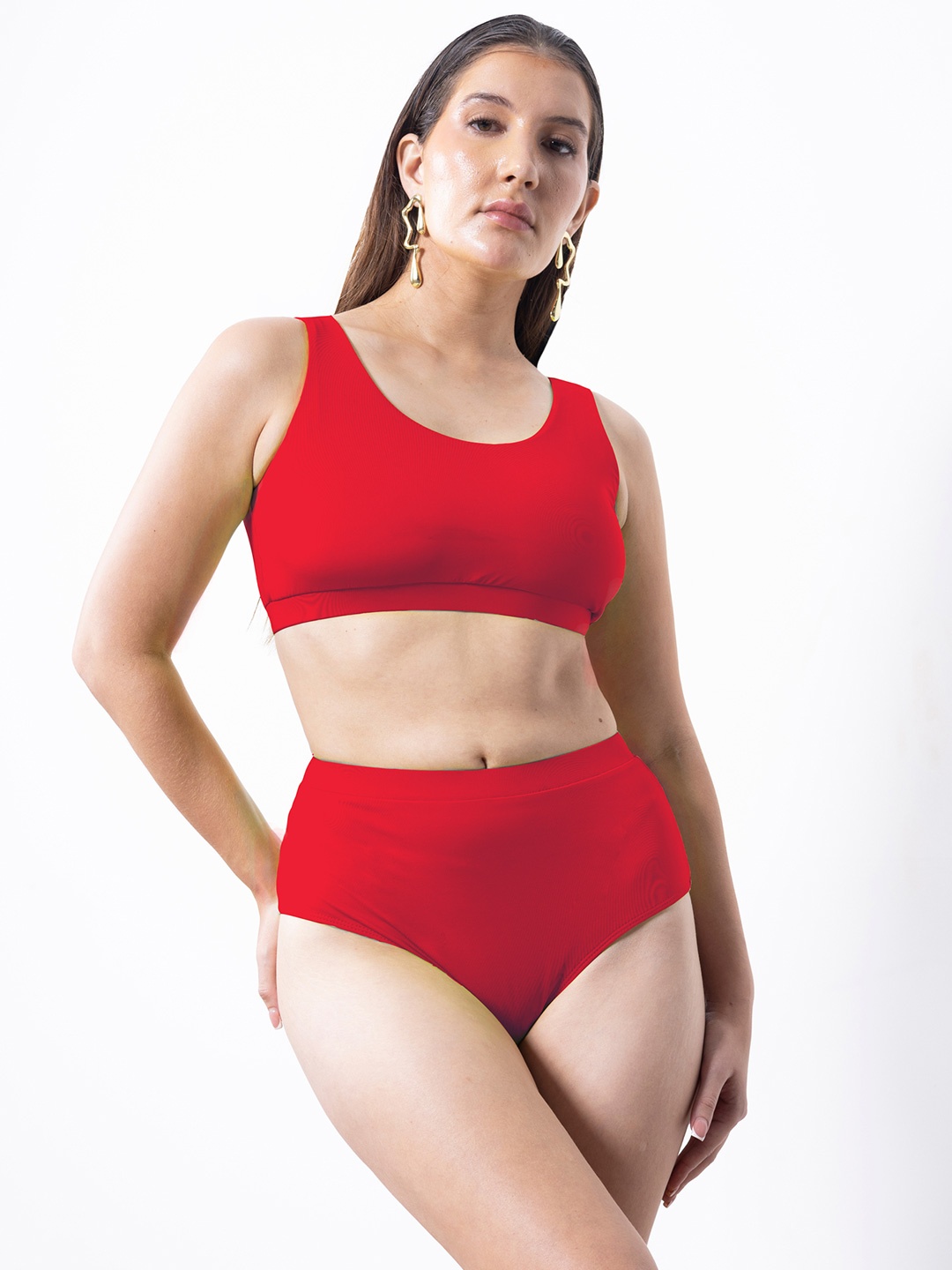 

EROTISSCH Women U Neck Swim Bikini Set, Red