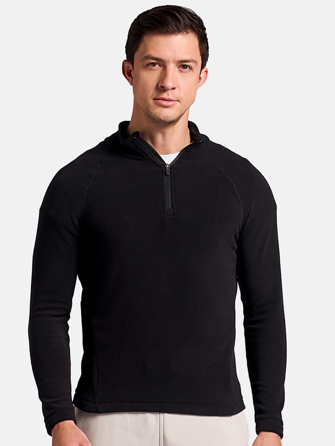 

BOLDFIT Men Half Zipper High Neck Fleece Sweatshirt, Black