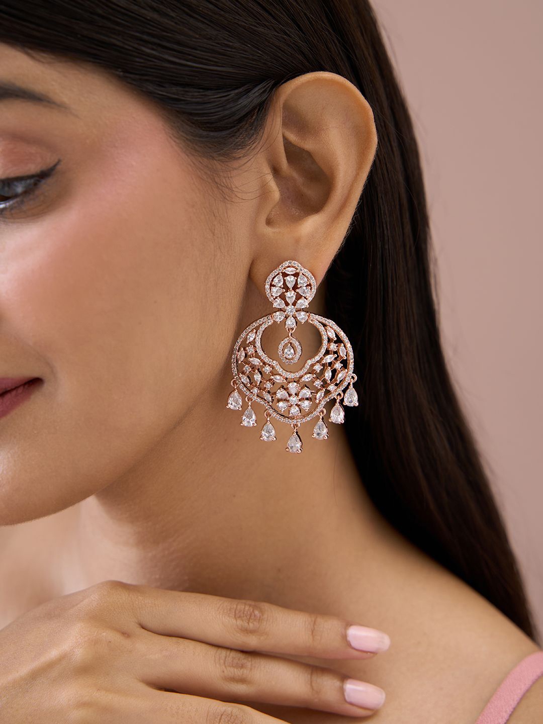 

Fida 14k Rose Gold-Plated AAA American Diamond Drop Earrings
