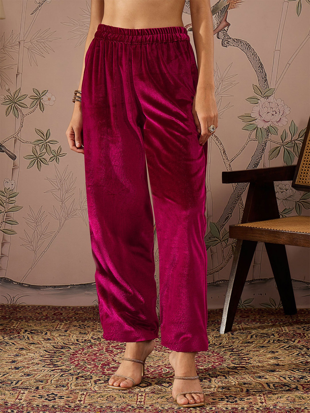 

Shae by SASSAFRAS Women Tapered Fit Pleated Trousers, Fuchsia