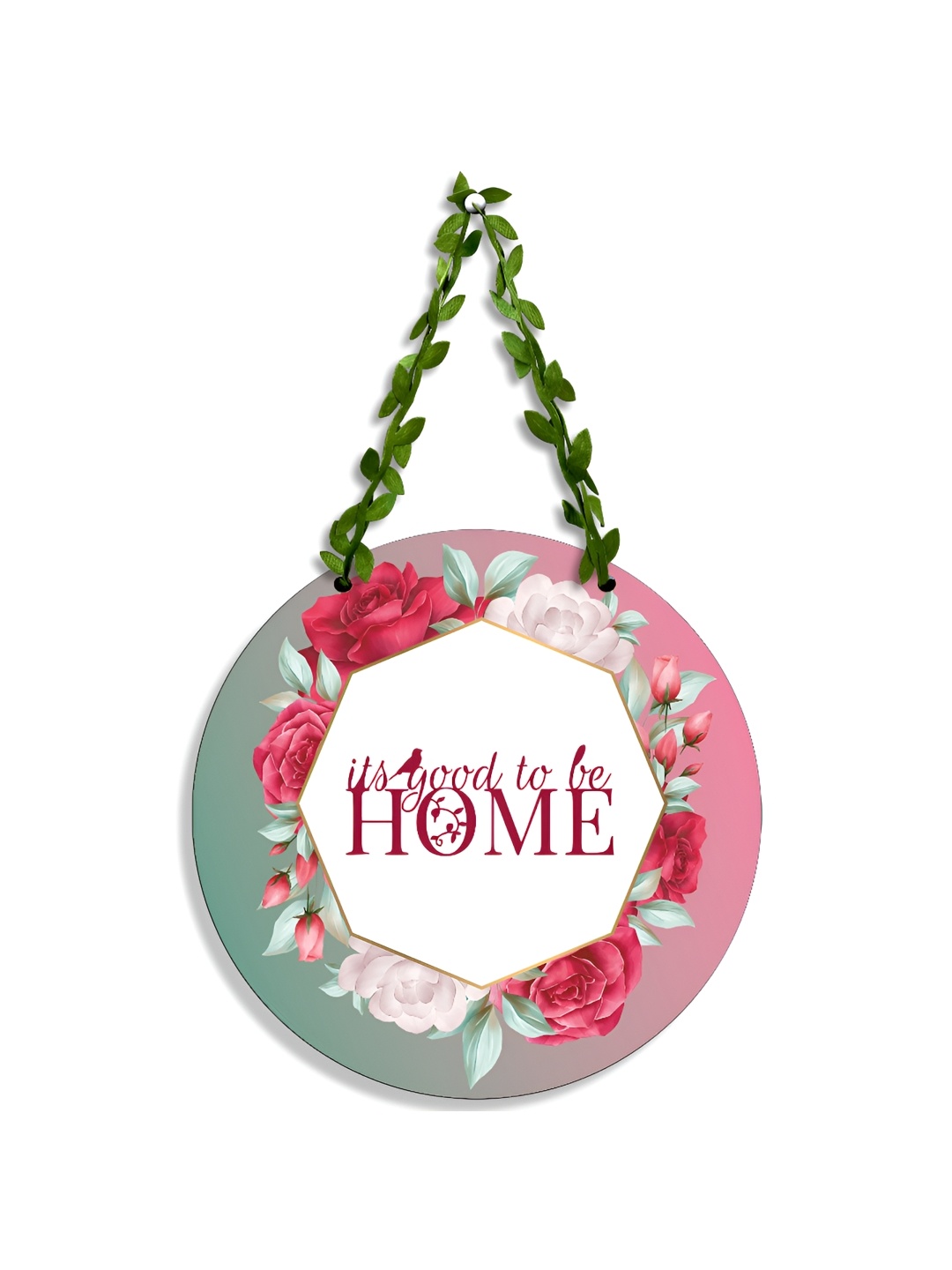 

SEHAZ ARTWORKS Pink & Green 3 Pieces Printed Wooden Wall Hanging